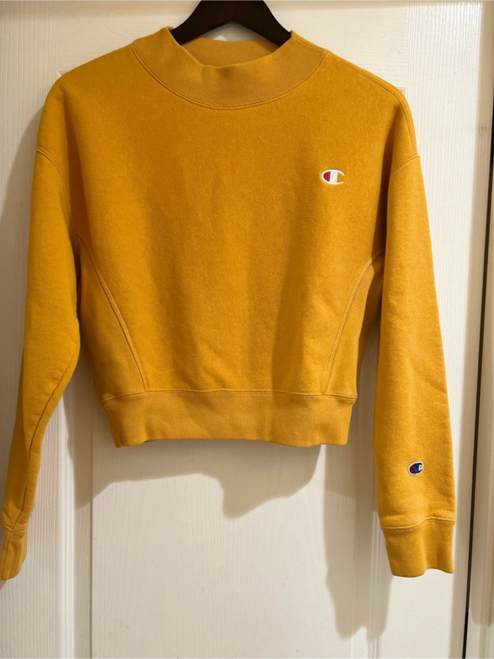 Champion Reverse Weave Cropped Mock Neck Sweatshirt Mustard Yellow/Gold Small